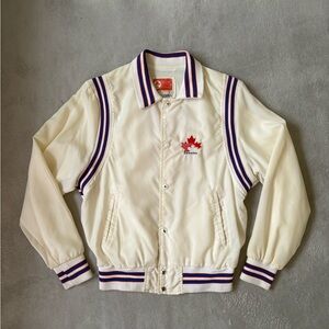Vintage Team Canada 80s Varsity Bomber Jacket Size Medium IIHF Made By Shain